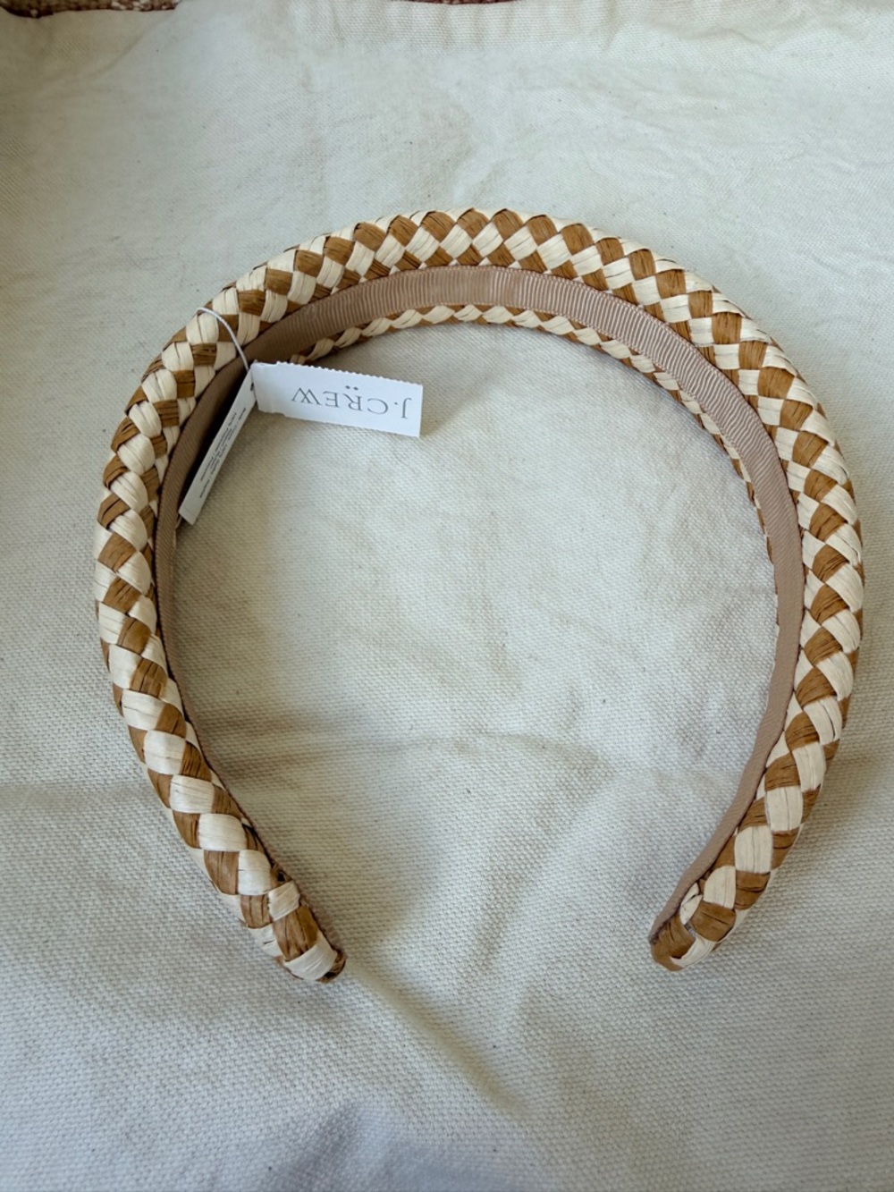 NWT woven paper raffia checkered headband